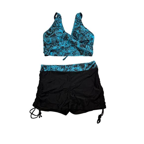 NWT Aqua Eve Boy Short Bikini XL Blue Black Paisley - Picture 1 of 8